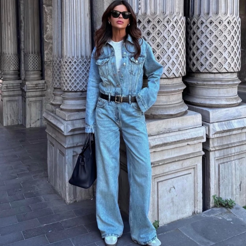 Zara Light Blue Denim Jumpsuit